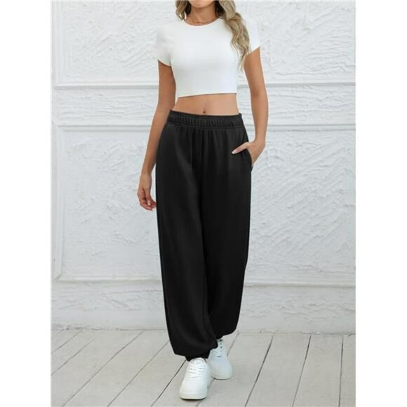 Womens High Waisted Sweatpants Baggy Joggers Lounge Workout Pants with Pockets - Picture 3 of 8